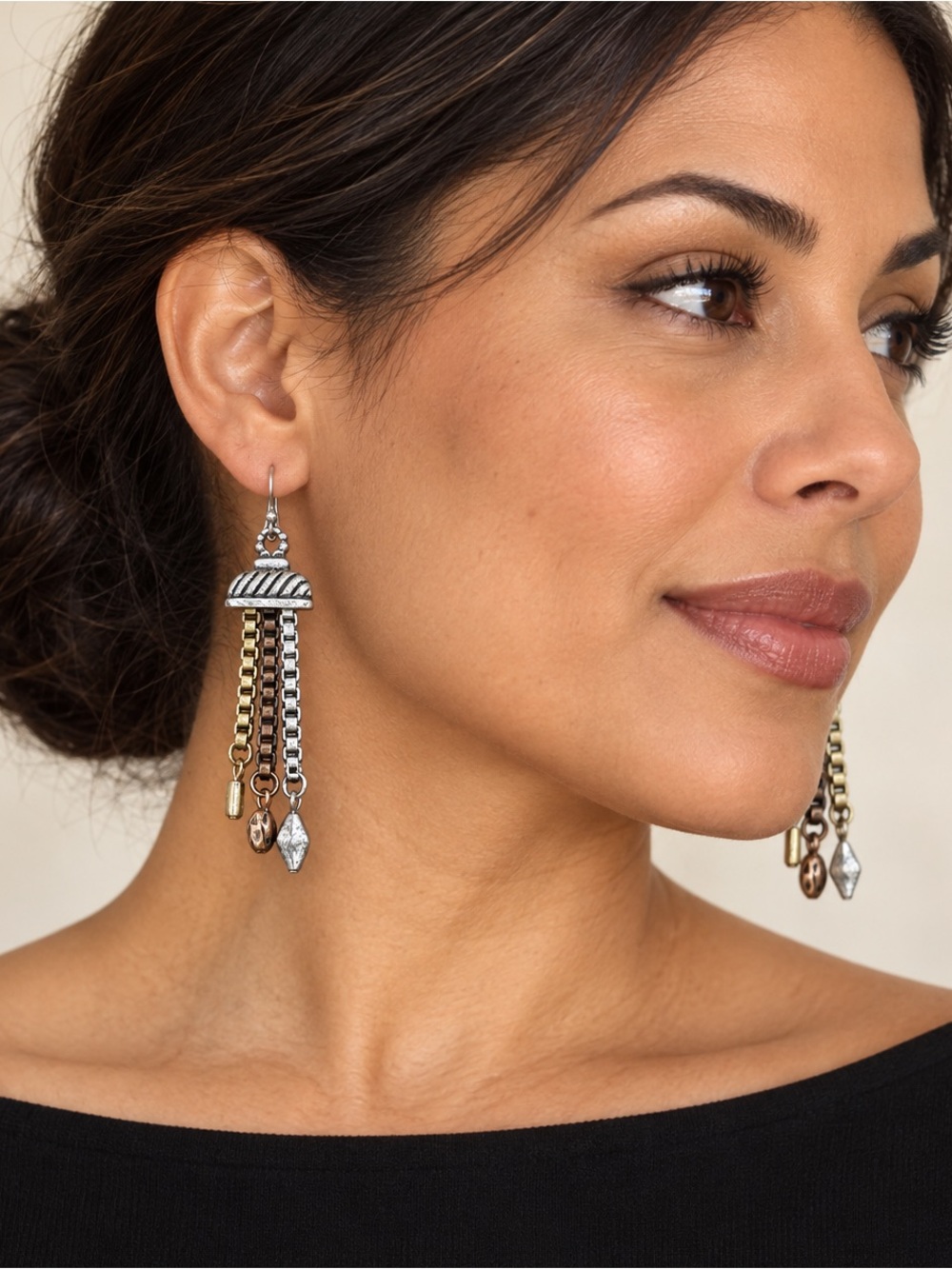 NWT Chico’s Etchings Mixed Metal Chain Tassel Earrings